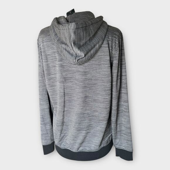 Womens PrAna Striped Hoodie Sweatshirt sz Large Black Gray Stripes Gorpcore Cozy - Picture 6 of 9